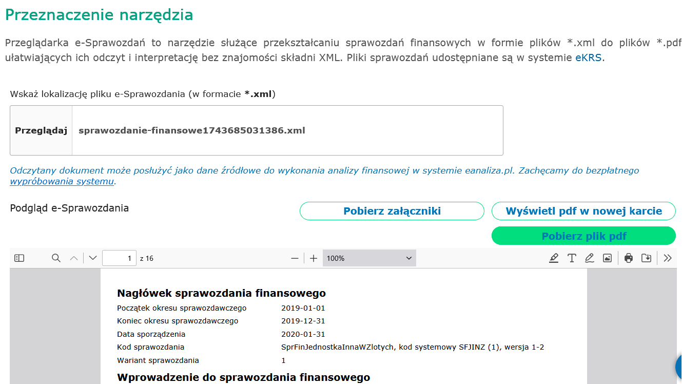 Przeglądarka sprawozdań finansowych